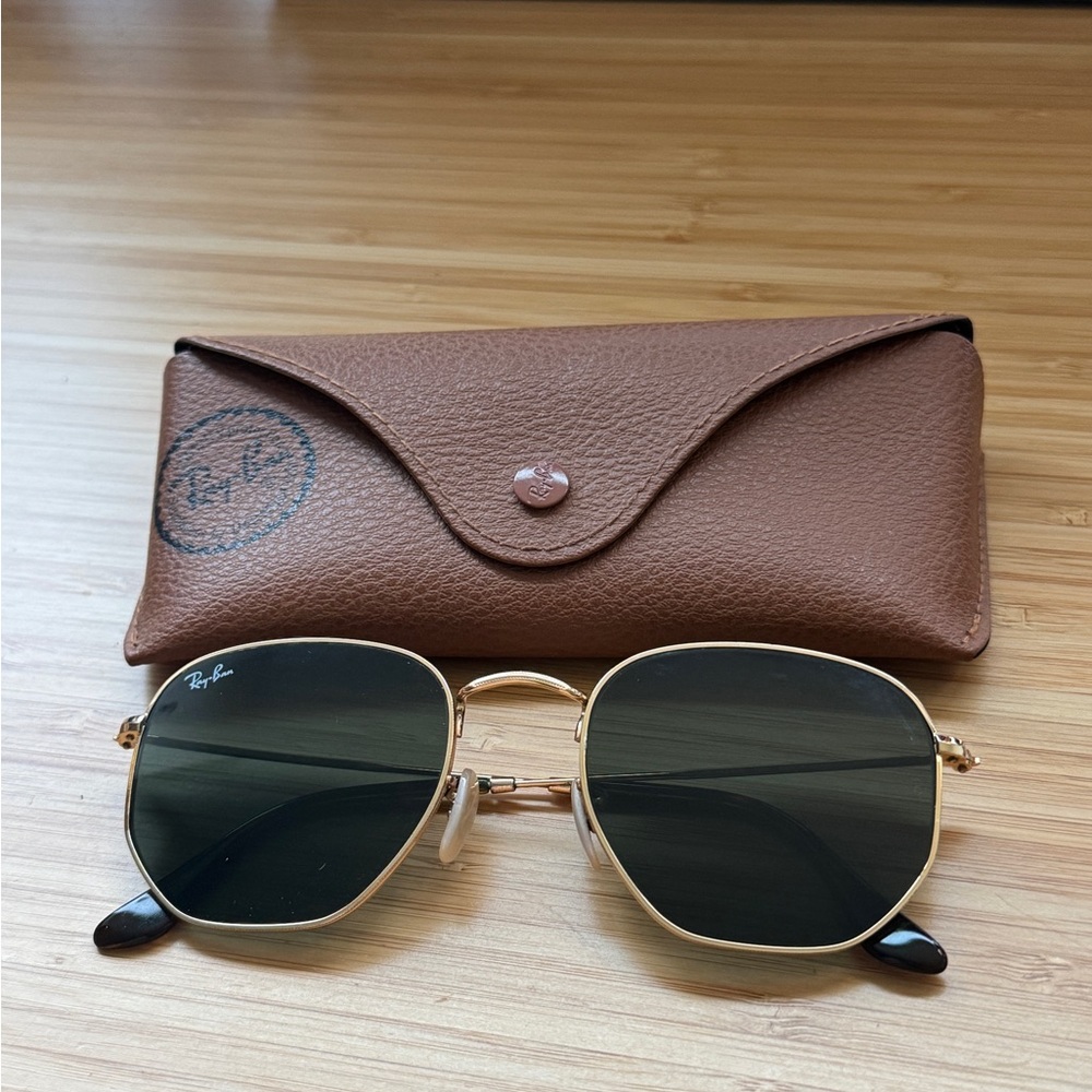 Ray-Ban Gold Hexagonal Sunglasses with Case